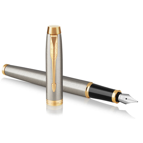 Parker IM Fountain Pen Brushed Metal with Gold Trim
