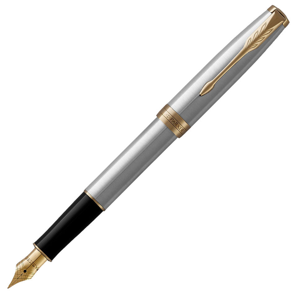 Parker Sonnet Fountain Pen Brushed Steel Gold Trim