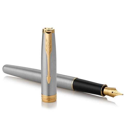 Parker Sonnet Fountain Pen Brushed Steel Gold Trim