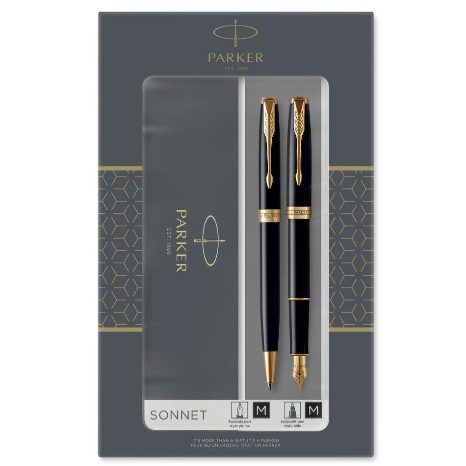 Parker Sonnet Ballpoint & Fountain Pen Duo Gift Set Black with Gold Trim