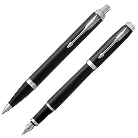 Parker IM Ballpoint & Fountain Pen Duo Gift Set Black with Chrome Trim