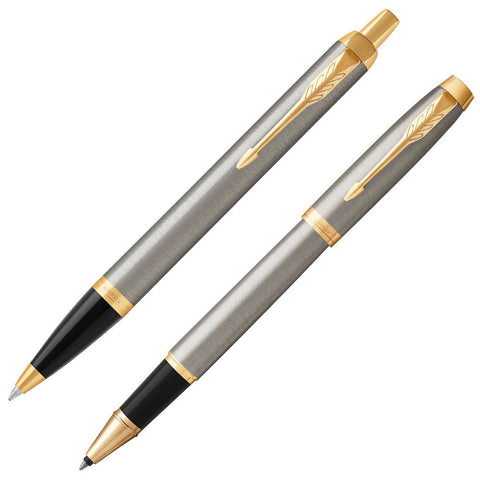 Parker IM Ballpoint & Rollerball Duo Gift Set Metal Black with Gold Trim