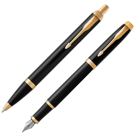 Parker IM Ballpoint & Fountain Pen Duo Gift Set Black with Gold Trim